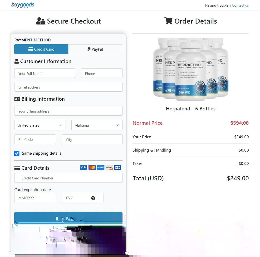 Herpafend order page